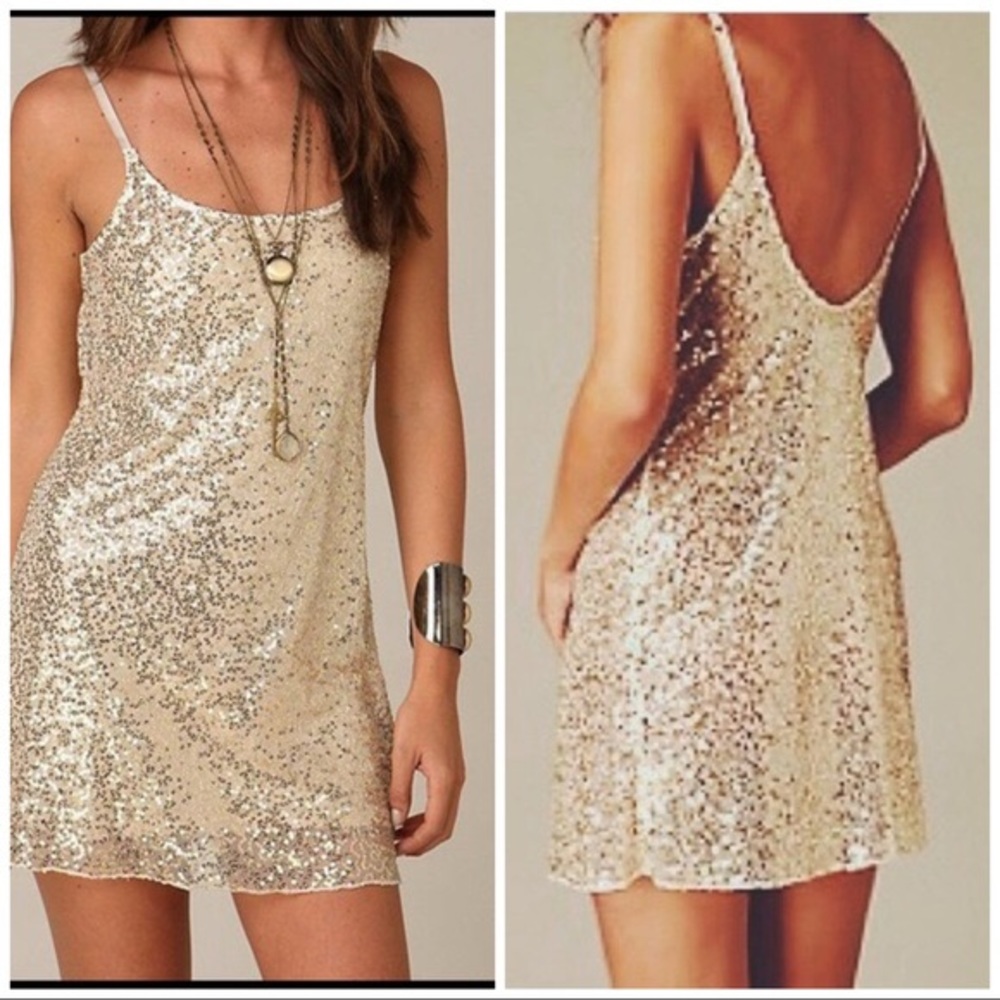 Free People Gold Sequin Slip